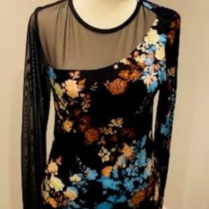 Venus, Size Small, Black and multi-colored floral long-sleeved
